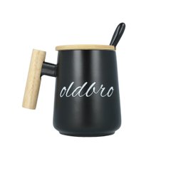 Кружка керамическая olDBro Для Старого Друга с деревянной ручкой, крышкой и ложкой 480 мл black