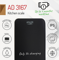 Весы кухонные на USB Adler AD 3167b max 10 кг