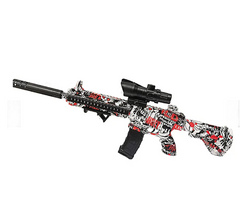 Игрушечный бластер автомат M416 граффити на аккумуляторе/ имеет два режима стрельбы/ стреляет до 20 метров игрушечное оружие с гель орбиз шариками red