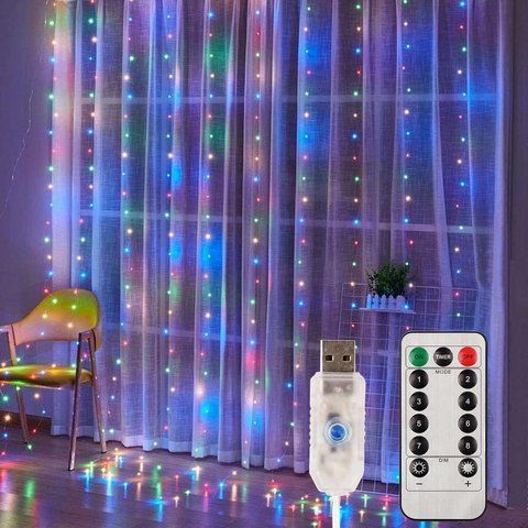Штора-гирлянда Капля Росы Rainbow 3&times;3 м, 300 LED, USB питание, пульт, водонепроницаемый декоративный свет