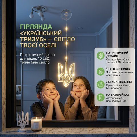 Гирлянда светодиодная Трезубец символ Независимости на окно 10 LED теплый белый свет на присоске