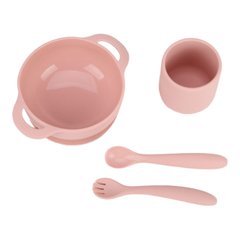 Набор силиконовой посуды OldBro Pink силиконовая тарелка на присоске, кружка и приборы, 4 предмета