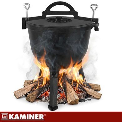Чугунный казан, охотничий горшок для жаркого, для костра, эмалированный, стоячий, 10 л Kaminer 27376