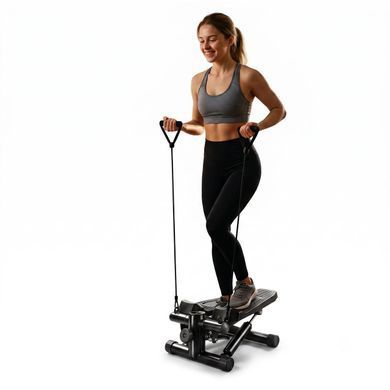 Степпер наклонный Stepper Step черный с эспандерами для дома до 120 кг