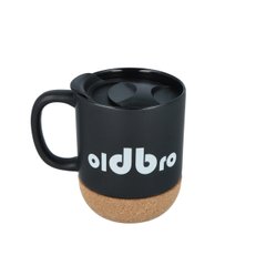 Керамічна кавова кружка OldBro Black Classic 400мл з корковим дном і кришкою