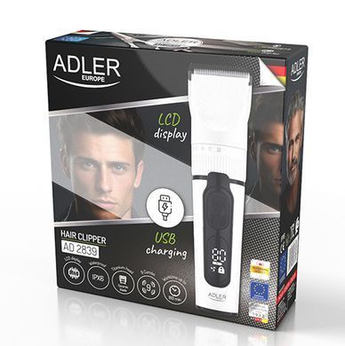 Акумуляторна машинка для стрижки волосся Adler AD 2839 з дисплеєм, IPX6, 2000 мАг, 6 насадок, Turbo режим