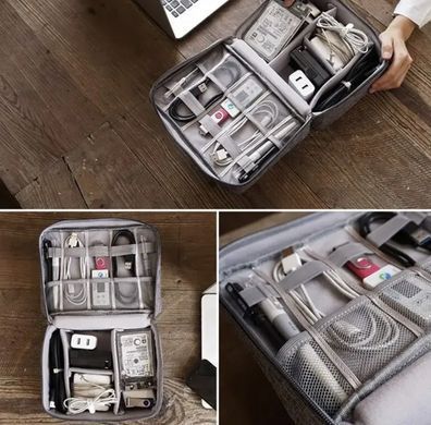 Дорожній органайзер-сумка Trizand 23172 для кабелів, зарядних пристроїв та аксесуарів, сірий