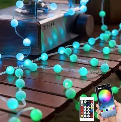 Розумна світлодіодна музична гірлянда 100LED, 10 м, кольорові RGB кульки з USB живленням та дистанційним керуванням