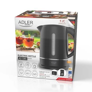 Электрочайник Adler AD 1385B, 1.7 л, 2200 Вт, черный, подсветка, фильтр, автоотключение, дисковый нагреватель