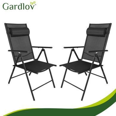 Складаний садовий стілець Gardlov, 2 шт, регульований, з підголівником, чорний Gardlov 27674