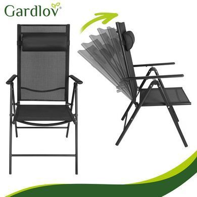 Складаний садовий стілець Gardlov, 2 шт, регульований, з підголівником, чорний Gardlov 27674