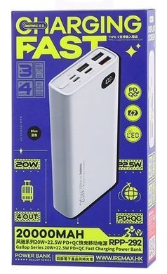 Повербанк Remax 20000 mAh швидкий заряд 22 W (RPP-292)