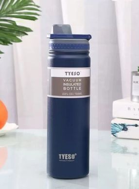 Термобутылка, термос Tyeso 750мл из нержавеющей стали для кофе, воды, blue