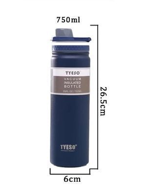 Термобутылка, термос Tyeso 750мл из нержавеющей стали для кофе, воды, blue