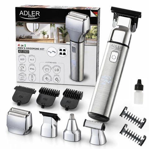Триммер для бороды носа ушей и бритья Adler AD 2950 4 в 1 водозащищенный IPX6 с дисплеем
