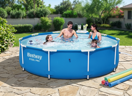 Каркасный круглый бассейн Bestway 56677 (305х76 см) трехслойный ПВХ серый для дачи и двора, без насоса