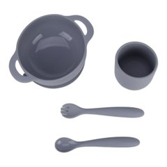 Набір силіконового посуду OldBro GreyW силіконова тарілка на присосці, кухоль та прилади, 4 предмети