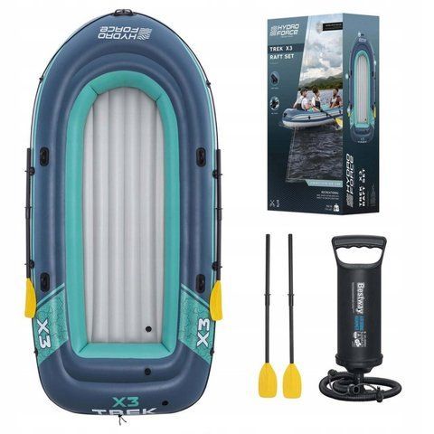 Надувний човен Bestway Hydro-Force Trek X3 61154 294x137 см 3-місний для риболовлі та відпочинку з веслами насосом до 360 кг