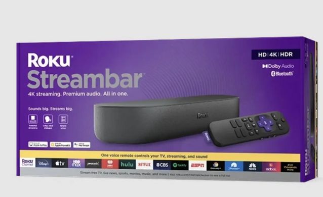 Саундбар Roku з вбудованою смарт приставкою - Streambar 9102 - сматрTV, Apple TV, Bluetooth, WiFi, YouTube, Netflix