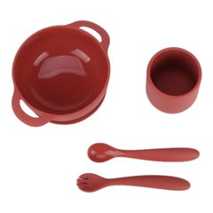 Набір силіконового посуду OldBro Red силіконова тарілка на присосці, кухоль та прилади, 4 предмети