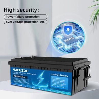 Аккумулятор MFUZOP LiFePO4 12,8V 300Ah 3,84 кВт&middot;ч с BMS, 6000 циклов, IP65, для ИБП, инвертора и солнечных систем