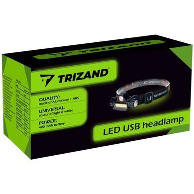 Налобний ліхтар TRIZAND L18371 з магнітом, USB зарядка, 200 лм, Польща