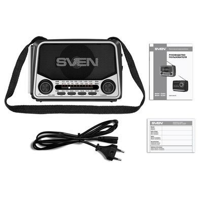 Радиоприемник портативный SVEN SRP-525 Grey FM/AM/SW, радио с USB, microSD, аккумулятором, фонариком и питанием 220 В