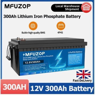 Аккумулятор MFUZOP LiFePO4 12,8V 300Ah 3,84 кВт&middot;ч с BMS, 6000 циклов, IP65, для ИБП, инвертора и солнечных систем