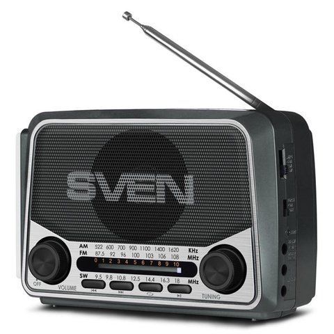 Радіоприймач портативний SVEN SRP-525 Grey FM/AM/SW, радіо з USB, microSD, акумулятором, ліхтариком та живленням 220 В