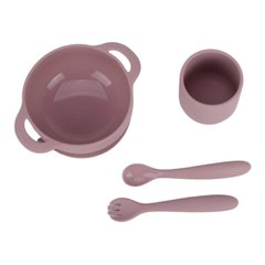 Набір силіконового посуду OldBro plum силіконова тарілка на присосці, кухоль та прилади, 4 предмети