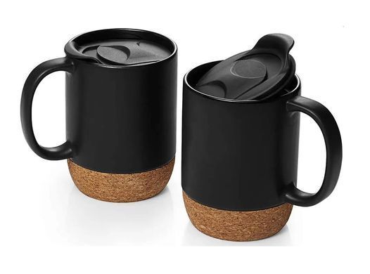 Кофейные кружки Double Black OldBro 400мл с изолированным пробковым дном и крышкой