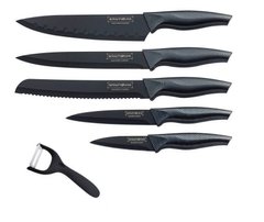 Набор кухонных ножей Royalty Line RL-CB5 с антипригарным покрытием ручка Carbon и керамической овощечисткой