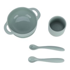 Набір силіконового посуду OldBro GreenIce силіконова тарілка на присосці, кухоль та прилади, 4 предмети