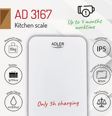 Весы кухонные на USB Adler AD 3167w max 10 кг