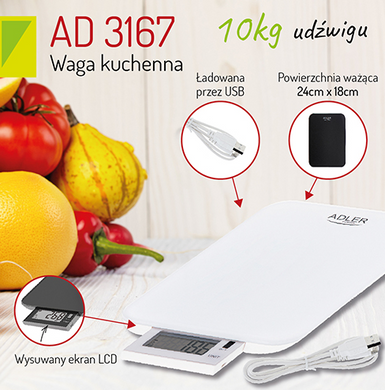 Кухонні ваги на USB Adler AD 3167w max 10 кг