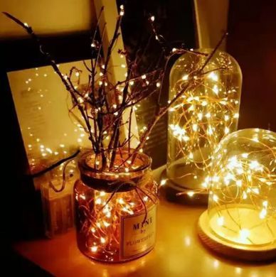 Светодиодная гирлянда нить проволка капля росы 2м 20led БАТАРЕЙКИ Warm White