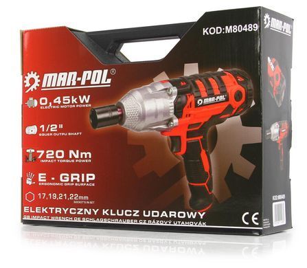 Гайковерт ударний електричний Mar-Pol M80489 1/2" 450 Вт 220 В + 4 головки