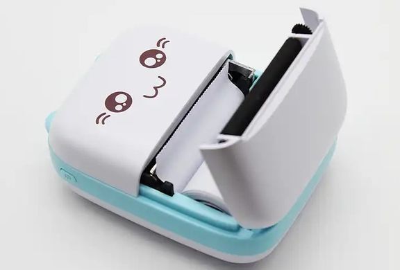 Портативный термопринтер Bambi Cat Mini printer Blue +5 рулонов самоклеющейся термобумаги