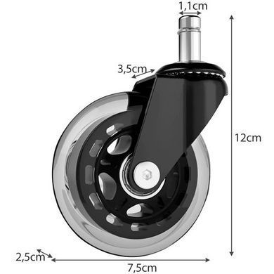 Резиновые роликовые колеса для офисного кресла 5 шт Malatec 22077 11 мм