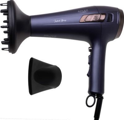 Фен для волос Adler AD 2273 (2400 Вт) с выдвижным шнуром, ионизацией и диффузором, темно-фиолетовый