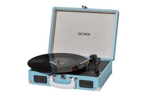 Проигрыватель виниловых дисков Denver VPL-120 BLUE 3-скоростной со стереодинамиками, чемодан / портфель