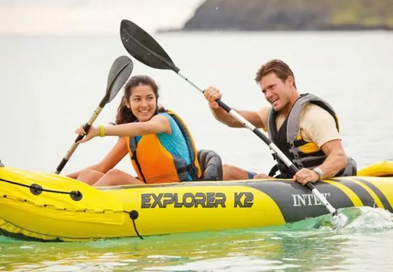 Двухместная надувная байдарка лодка Intex 68307 Explorer K2 312 х 91 см с веслами и насосом