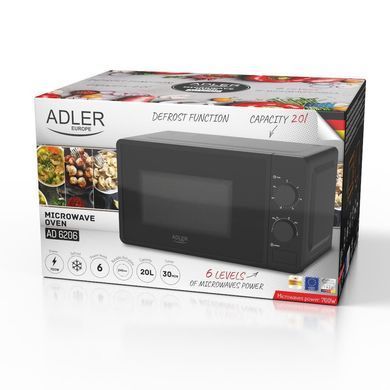 Мікрохвильова піч соло Adler AD 6206 20л 700Вт чорна механічна з таймером