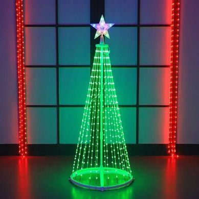 Новогодняя конусная елка умная светодиодная 180см LED гирлянда 190 лампочек RGB, Bluetooth