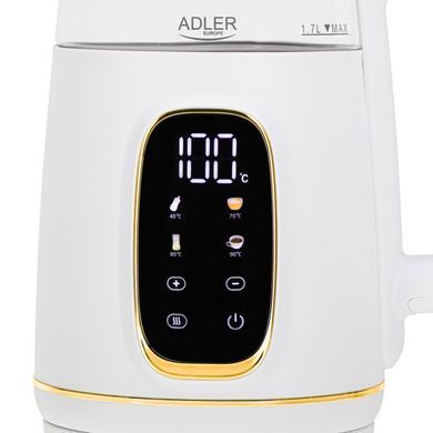 Электрический стеклянный чайник Adler AD 1305, 1.7 л, с регулировкой температуры, Бело-золотой