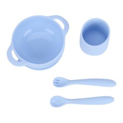 Набір силіконового посуду OldBro SKY силіконова тарілка на присосці, кухоль та прилади, 4 предмети