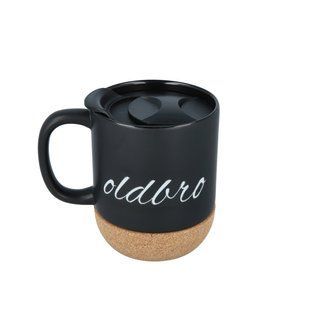 Керамическая кофейная кружка OldBro BlackWhite 400мл с пробковым дном и крышкой