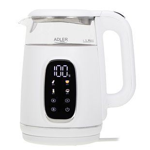 Электрический стеклянный чайник Adler AD 1305, 1.7 л, с регулировкой температуры, Бело-серебристый