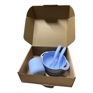 Набір силіконового посуду OldBro SKY силіконова тарілка на присосці, кухоль та прилади, 4 предмети