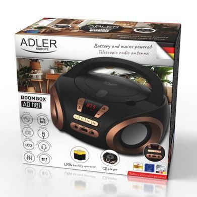 Радіоприймач бумбокс Adler AD 1181 Black Copper (CD-MP3, USB, FM, AUX), портативна аудіосистема